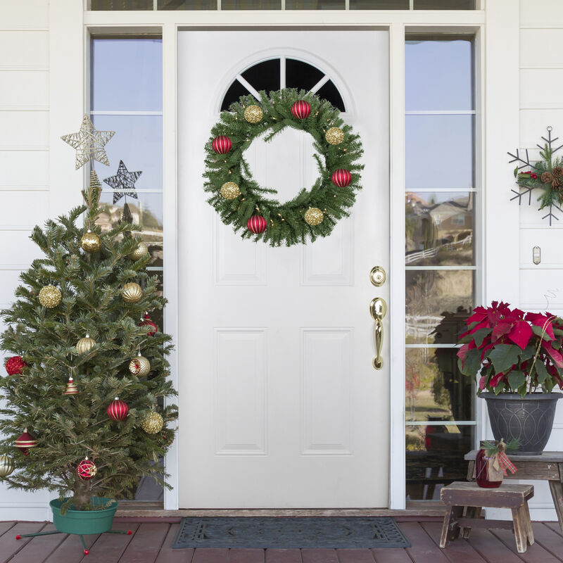 Pre-Lit Sierra Noble Fir Artificial Christmas Wreath  30-Inch  Clear Lights