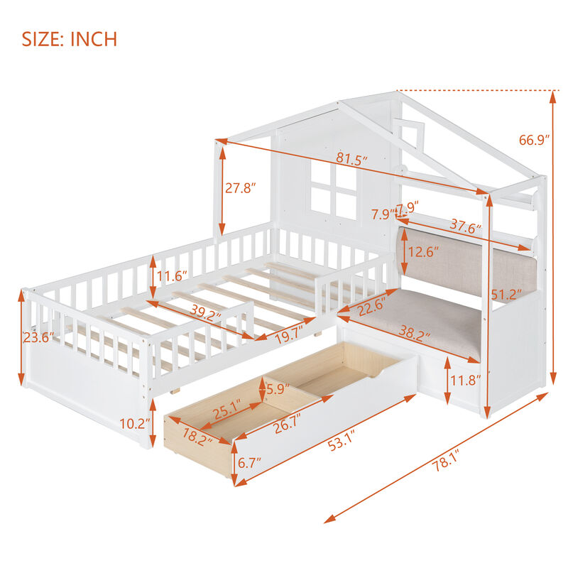 Merax House Platform Bed with Sofa