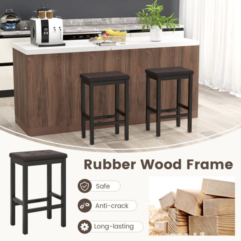 Hivvago 24" Bar Stools with Padded Seat Footrest and Rubber Wood Frame