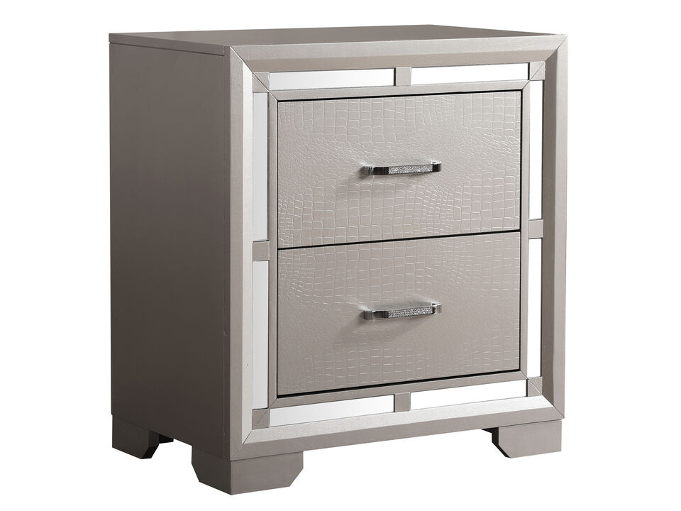 Alana 2-Drawer Silver Champagne Nightstand (28 in. H x 17 in. W x 25 in. D)
