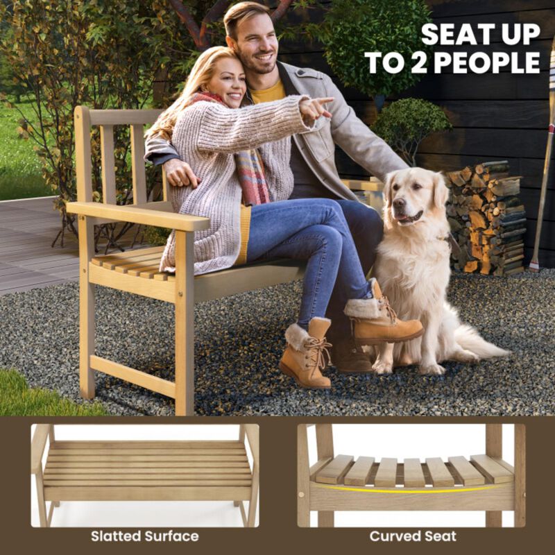 Hivvago Outdoor Teak Wood Garden Bench 2-Person with Backrest and Armrests