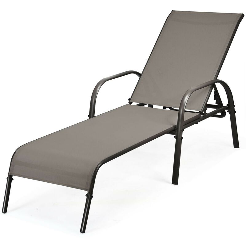 2 Pcs Outdoor Patio Lounge Chair Chaise Fabric with Adjustable Reclining Armrest