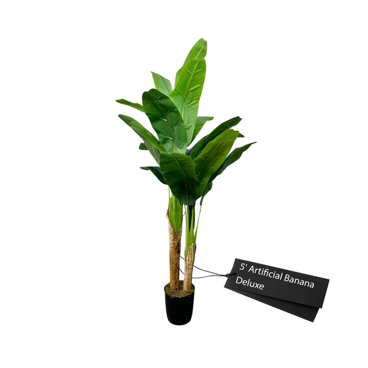5' Realistic Artificial Banana Plant Deluxe In Home Basics Starter Pot, Home Décor, Office