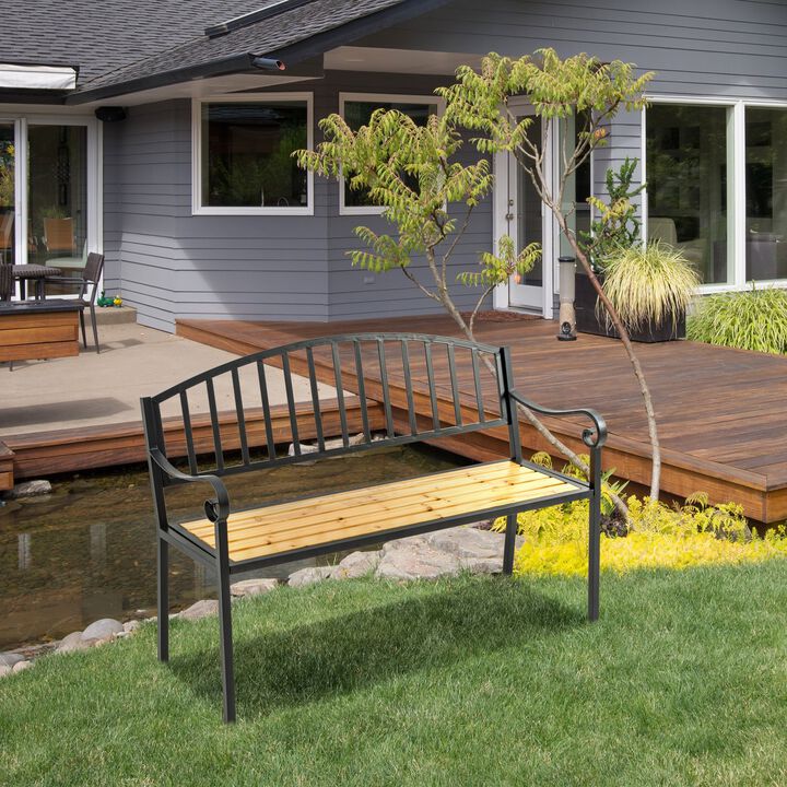 Garden Loveseat: 50" Bench with Antique Backrest and Wood Seat