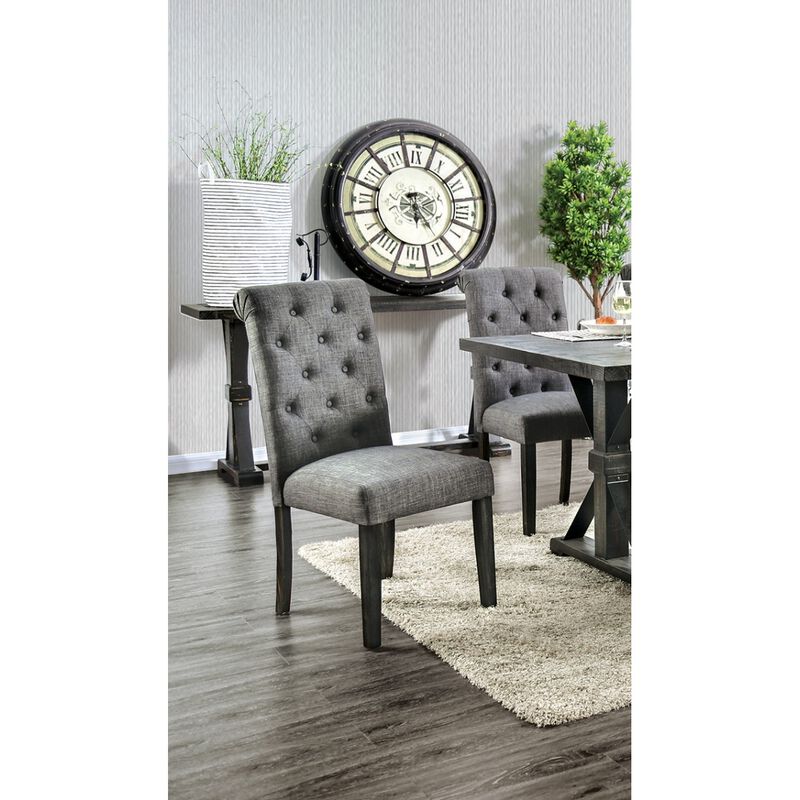 Rustic Dining Chairs Set - Button Tufted Linen Fabric