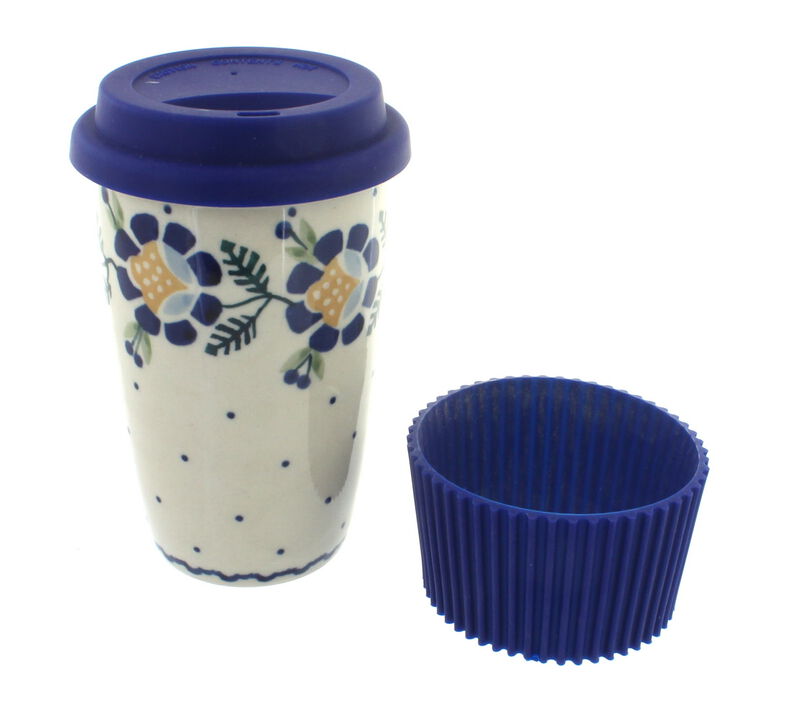 Blue Rose Polish Pottery Carnival Travel Coffee Mug