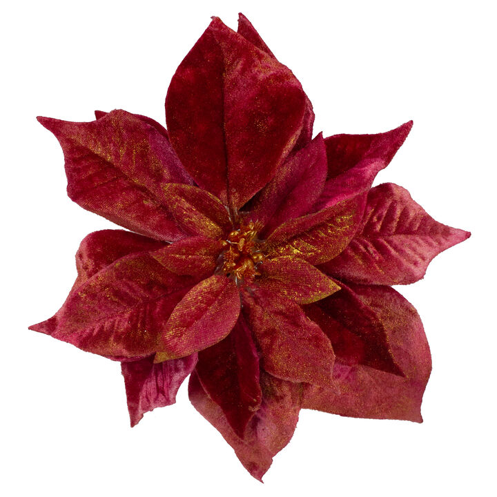 9"  Red and Gold Artificial Poinsettia Clip-On Christmas Ornament