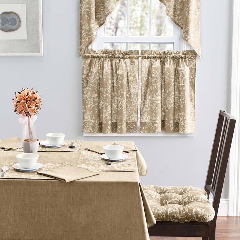 Ellis Curtain Lexington Leaf Pattern on Colored Ground Curtain Tiers