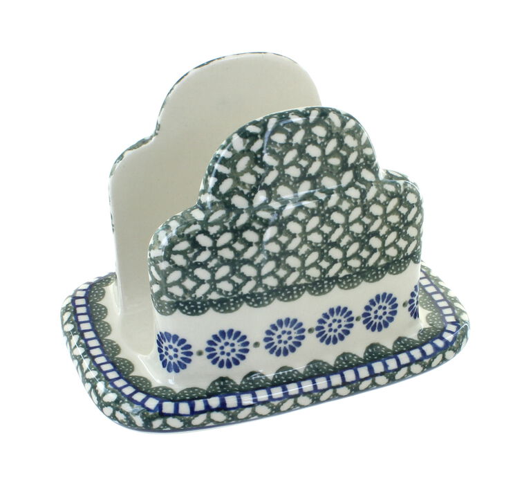Blue Rose Polish Pottery Day Lily Bouquet Napkin Holder