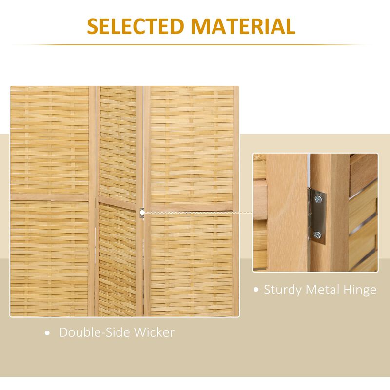 Natural Tall Partition: 4-Panel Bamboo Room Divider for Home Office