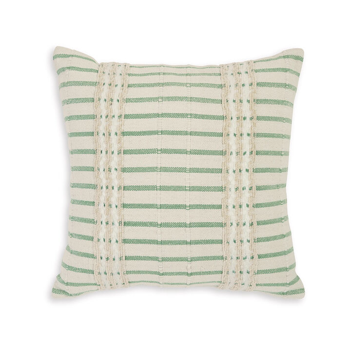 Tony 20 Inch Throw Pillow Set of 4, Striped Design, White and Green Cotton -