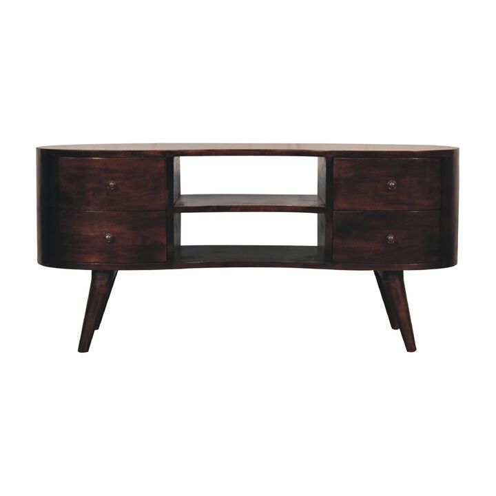 Light Walnut Wave  Solid Wood 4 Drawers Entertainment Unit