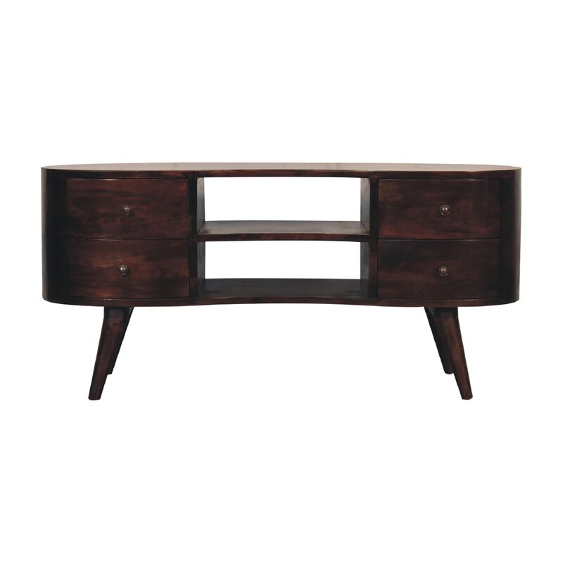 Light Walnut Wave  Solid Wood 4 Drawers Entertainment Unit