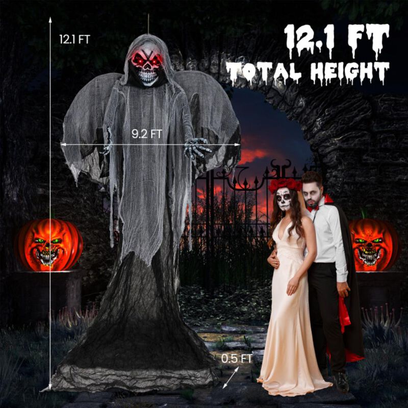 Hivvago 12.1 Ft Skeleton Ghost with Flickering Red Eyes and Scary Sounds