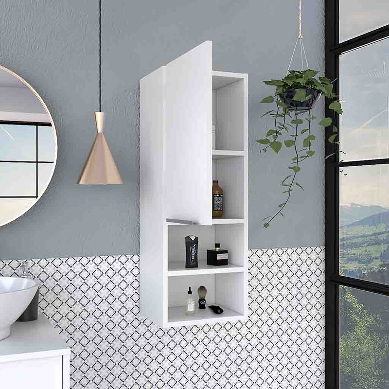 DEPOT E-SHOP Savona Medicine Single Door Cabinet, Two Interior Shelves, Two External Shelves, White