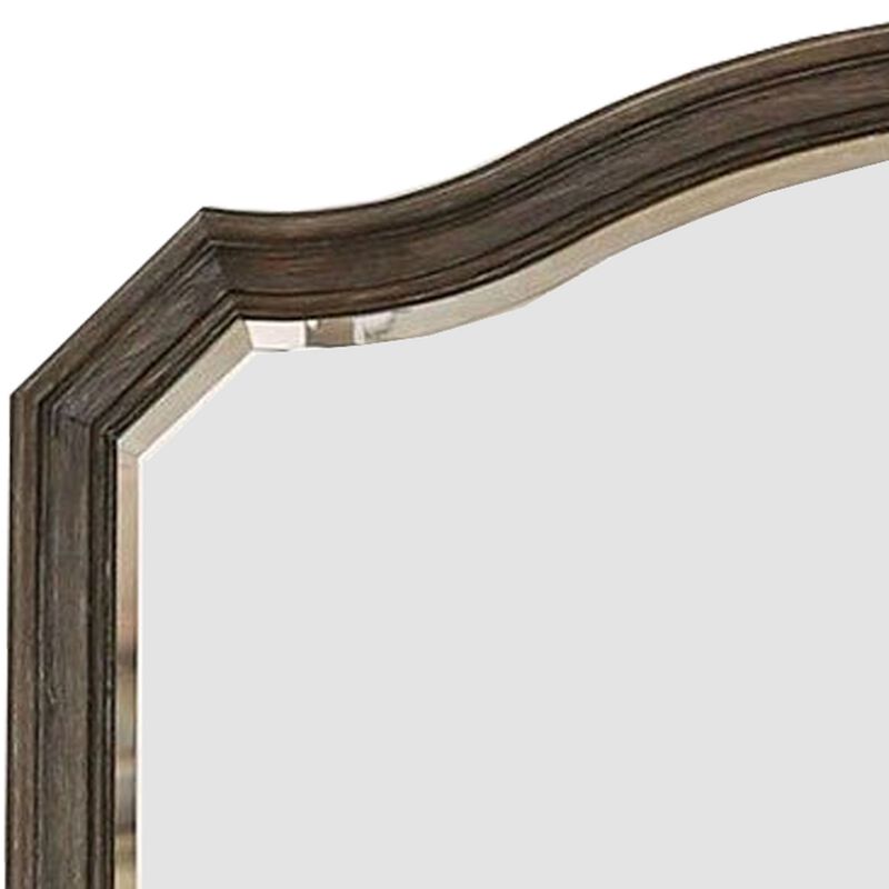 43.5 Inches Scalloped Mirror with Molded Details, Brown-Benzara
