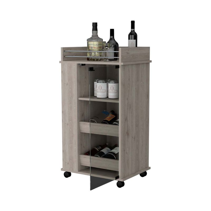 Willow Park Glass Door Bar Cart With Bottle Holder And Casters Light Gray