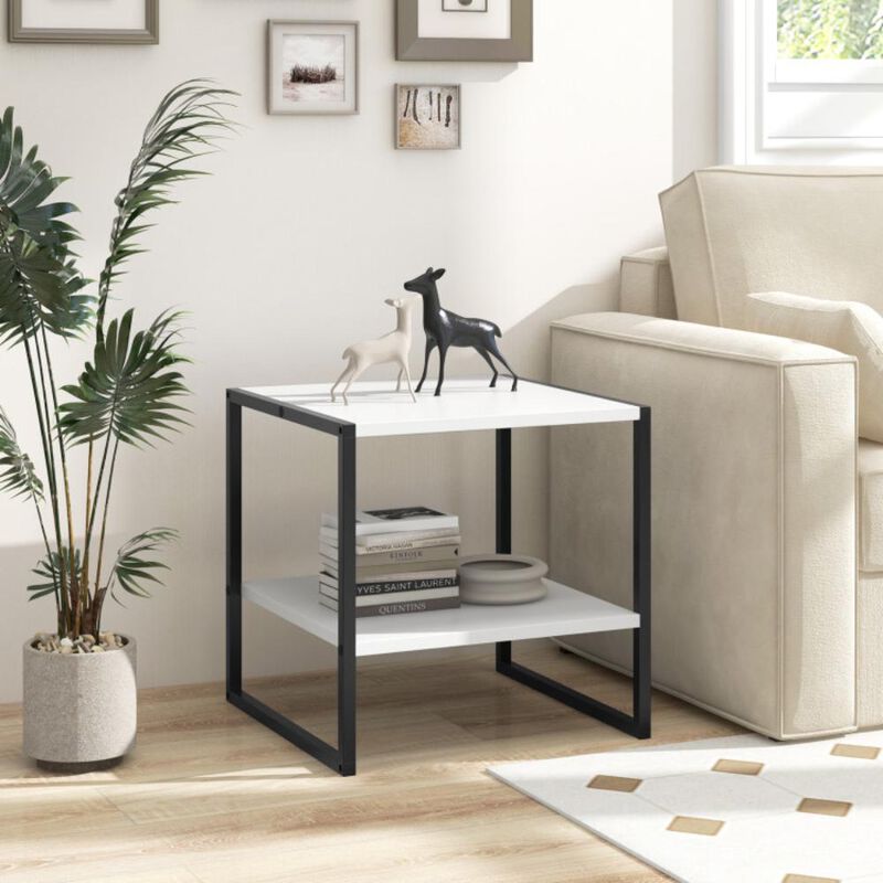 Hivvago 2-Tier Square End Table with Storage Shelf Reversible Design-White