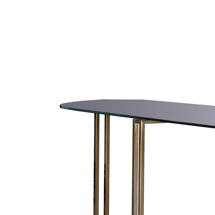 Sofa Table with Glass Top and Open Bottom Glass Shelf, Gold-Benzara