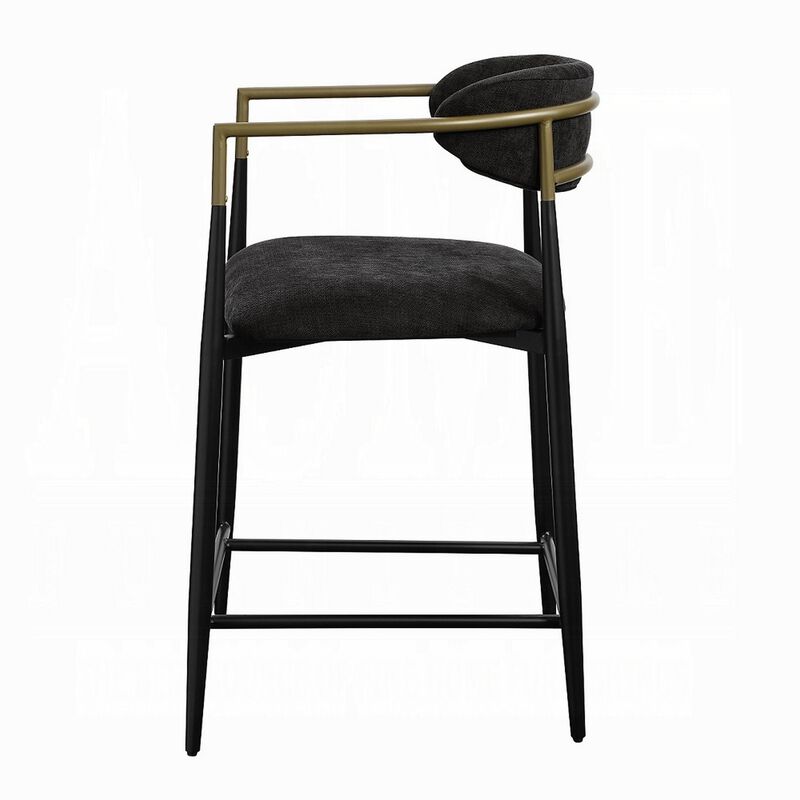 Vonn 25 Inch Counter Height Chair, Padded Fabric, Black Metal Frame - Benzara