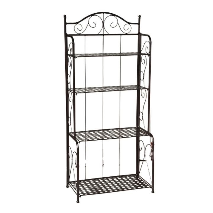 Hivvago Indoor / Outdoor Folding Iron 4-Shelf Bakers Rack in Bronze with Lattice Shelves Hivvago Indoor / Outdoor Folding Iron 4-Shelf Bakers Rack in Bronze with Lattice Shelves