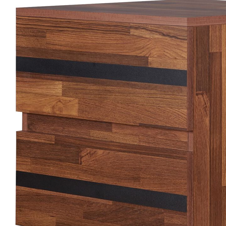 Two Drawers Wooden End Table with Angled Leg Support, Brown and Black-Benzara