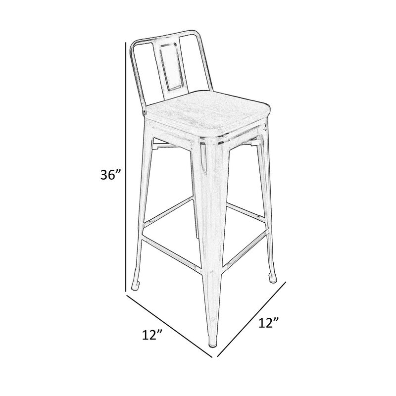 Trace 30 Inch Barstool Chair, Low Back, Wood Seat, Light Gray Metal - Benzara