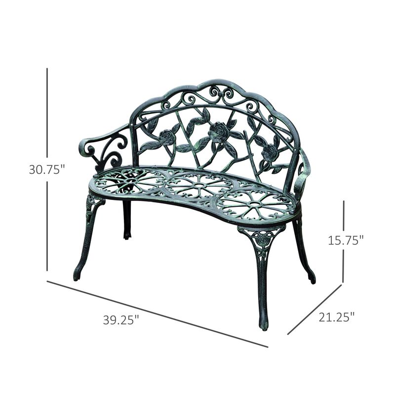 Vintage Garden Duo: Antique Green Floral Cast Aluminum Loveseat