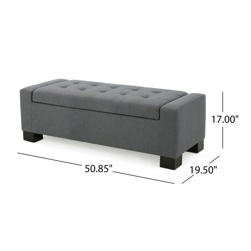 Liani Ottoman Bench, Button Tufted Gray, 50 Inch, Lift Top Storage - Benzara