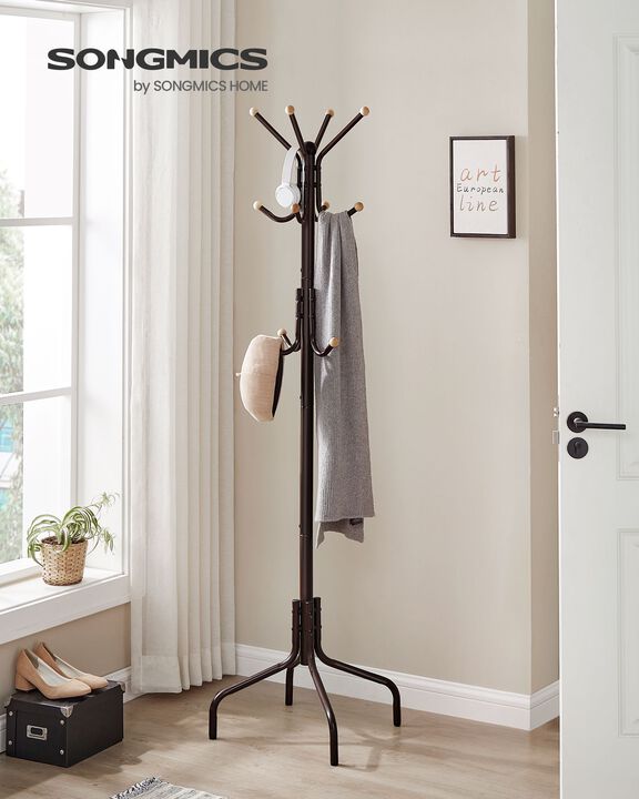 Freestanding Coat Rack with 12 Hooks and 4 Legs
