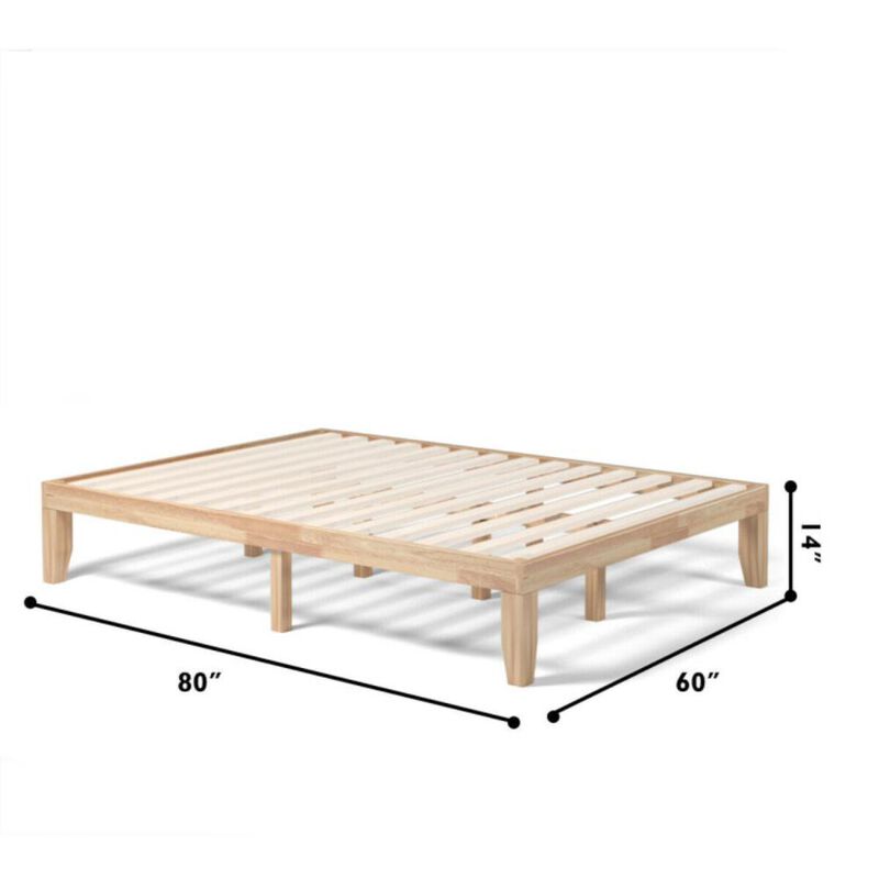 Hivvago 14 Inch Queen Size Rubber Wood Platform Bed Frame with Wood Slat Support