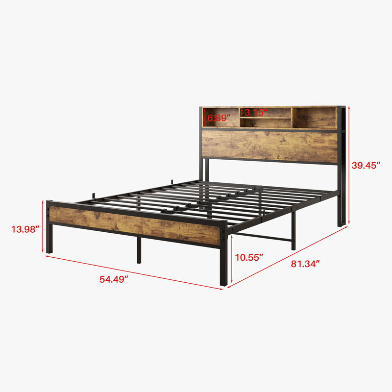 Hivvago FullSized Quick Assembly Heavy Duty Platform Bedframe with Charging Station