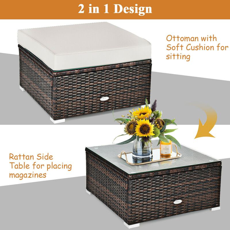 6 Pcs Patio Rattan Furniture Set with Sectional Cushion