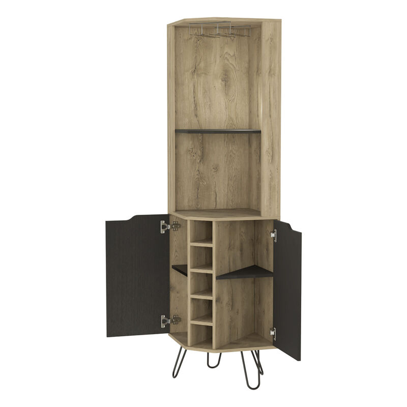 Branford 2-Shelf 6-Bottle Bar Cabinet Macadamia And Black Wengue