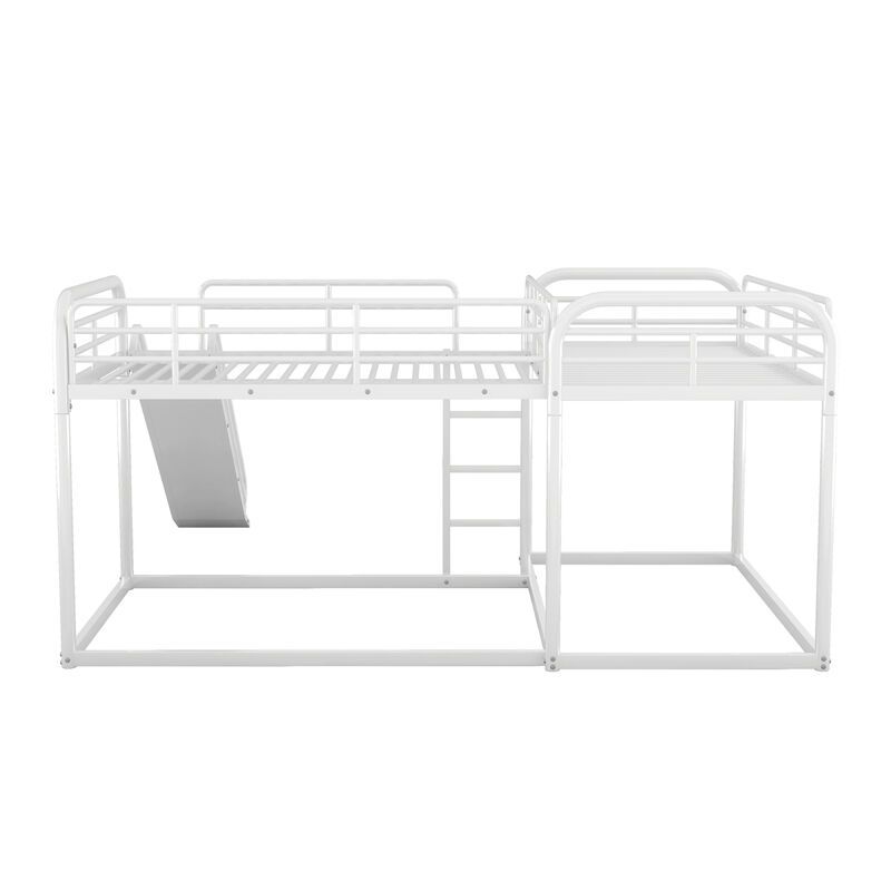 Full And Twin Size L-Shaped Bunk Bed With Slide And Short Ladder