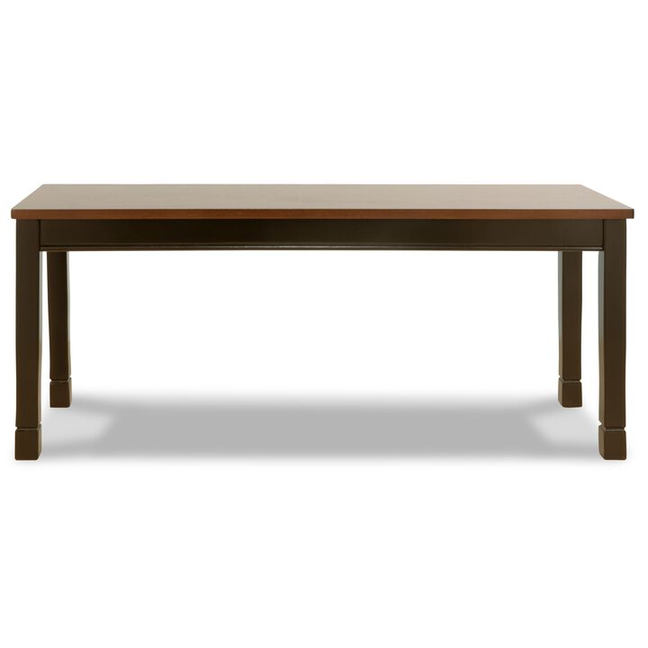 Vilo Dining Bench, 42 Inch, Rich Brown Wood Seat, Black Tapered Legs - Benzara