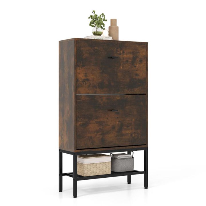 Hivvago Industrial Shoe Storage Cabinet with 2 Flip Drawers and 1 Bottom Metal Shelf