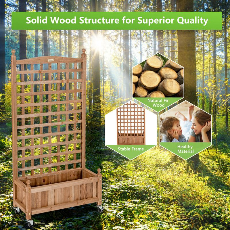 32in Wood Planter Box with Trellis Mobile Raised Bed for Climbing Plant