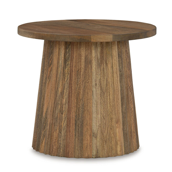 Ceil Accent Table, Round Fluted Walnut Brown Solid Wood Base, 20 Inch - Benzara