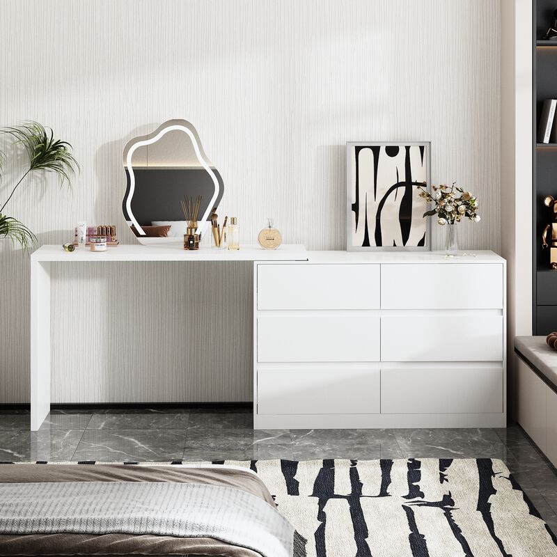 6-Drawer L-Shaped Chest of Drawers Cabinet with Rotatable Desktop 47.2 in. W x 51.2 in. D x 32.7 in. H