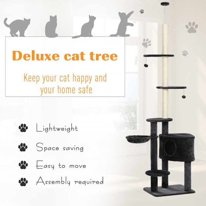 Grey Vertical Cat Paradise: Floor-to-Ceiling Tree with Platforms