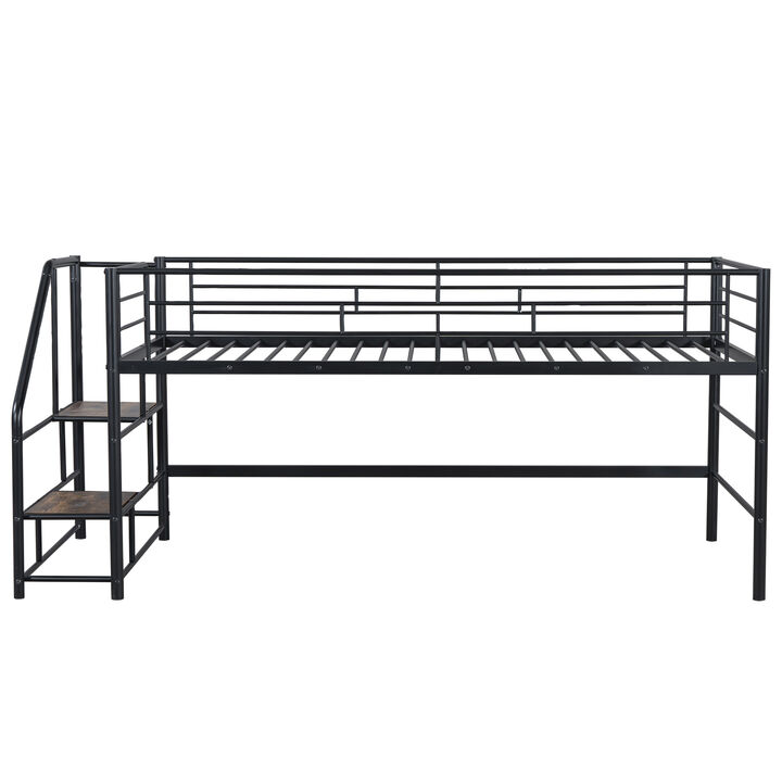 Merax Mid Loft Bed with Storage Stairs