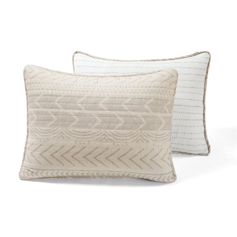 Hivvago King Scandinavian Chevron Beige Tan White Reversible Cotton Quilt Set