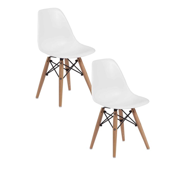Ben Kids Dining Chair Set of 2, Modern White, Eiffel Brown Wood Legs - Benzara