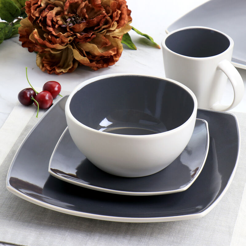 Gibson Elite Soho Lounge 16 Piece Stoneware Dinnerware Set in Grey