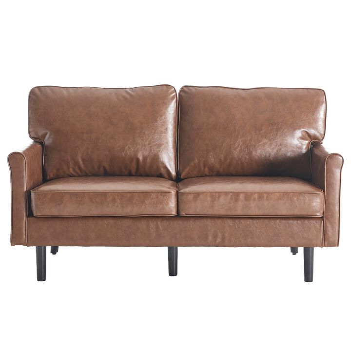 Mondawe PU Leather Loveseat, 2 Seater Small Sofa Couches with USB & Removable Pillow Cover