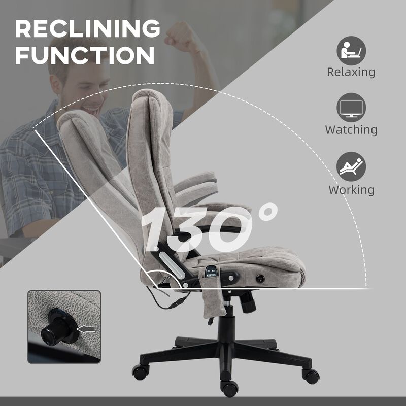 Gray Heated Vibrating Office Chair: Linen, High Back