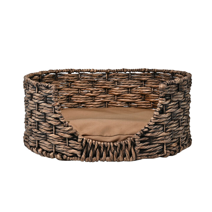 Perri Classic Farmhouse Handwoven Hyacinth Oval Pet Bed with Machine-Washable Cushion