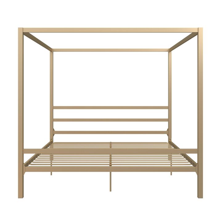 Modern Canopy Metal Bed, Queen, Gold