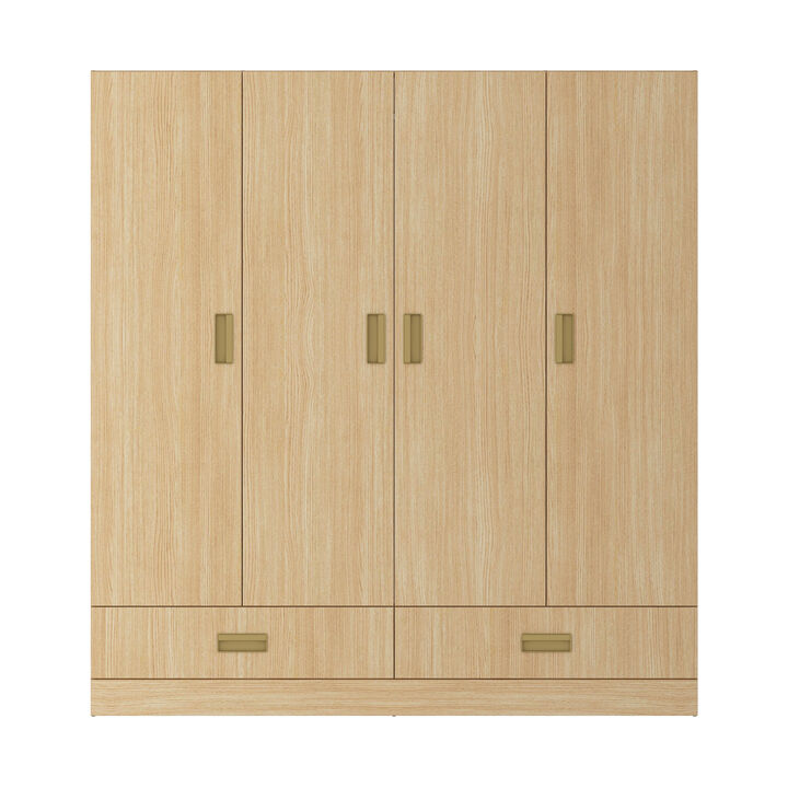 FUFU&GAGA Spacious 4-Door Wardrobe with Shelves, Drawers, and Hanging Rod, (63" W x 18.1" D x 66.9" H),Brown